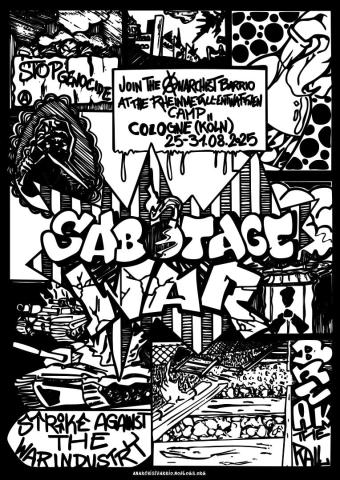 Mach mit im anarchistischen Barrio auf dem Rheinmetall Entwaffnen Camp in Köln 26.08.—31.08.2025