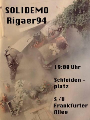 Solidarität mit der R94! Schleidenplatz II 19:00 Kommt in Bezugsgruppen, denkt an wasserfeste Kleidung und Regenschirme