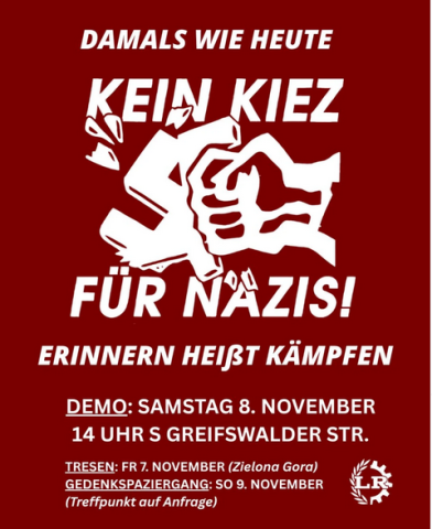 Kein Kiez für Nazis-Demo am 08.11.25 um 14:00 Uhr an der S Greifswalder Straße!