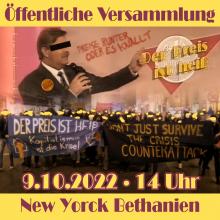 Plakat Öffentliche Versammlung "Der Preis ist heiß"