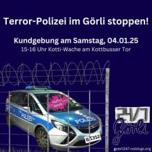 Terror-Polizei im Görli stoppen - ein Zaun um jedes Polizeirevier! Samstag, 4 Januar, 2025 - 15:00 bis 16:00